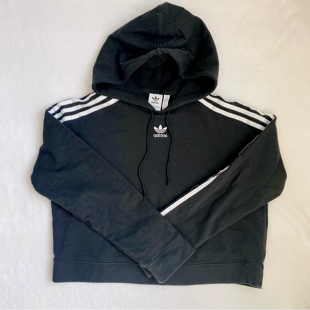 Adidas Cropped Hoodie Euc Women’s Size Xs Black